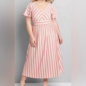 Lane Bryant Pink&Cream Stripe Short Sleeve Linen Blend Knit Maxi Dress Sz.18/20